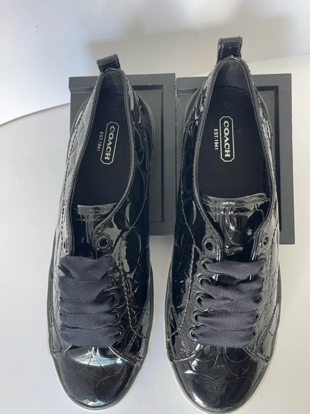 Coach Black Patent Leather Low-Top Sneakers - Picture 4 of 4
